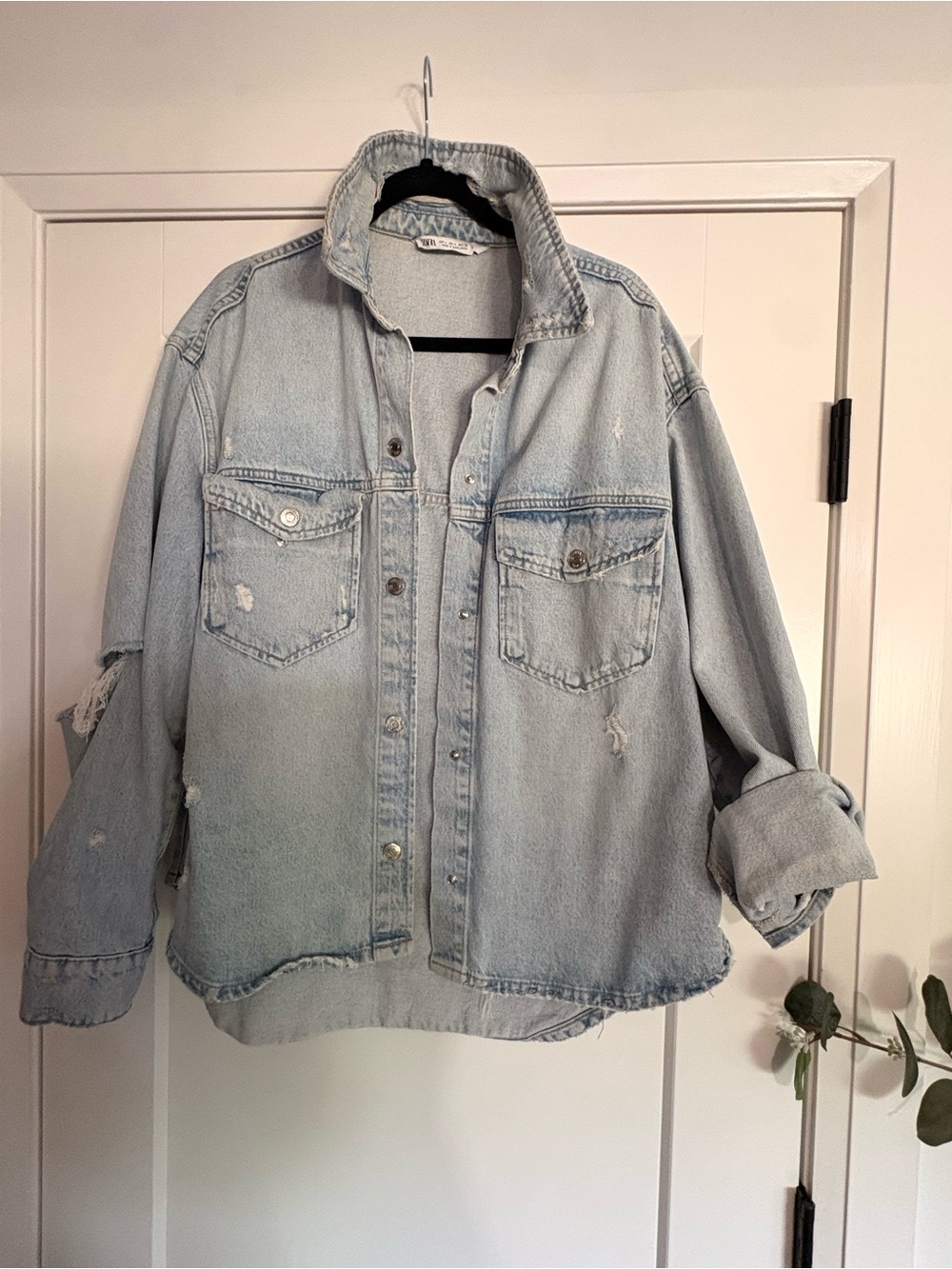 Zara Light Blue Distressed Denim Jacket